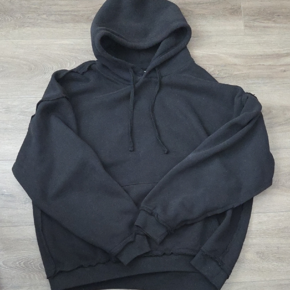 Brooklyn Cloth Black Fleece Reverse Seam Hoodie With Kangaroo Pocket Size M